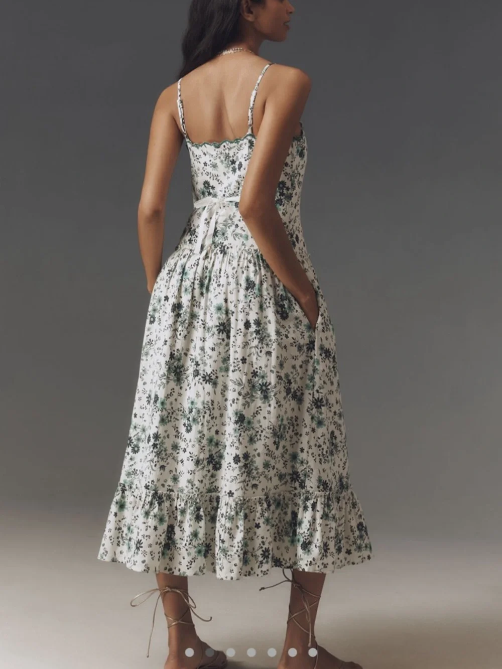 NWT Anthropologie Drop-waist Spaghetti Strap Midi Dress in White & Green - Picture 2 of 7